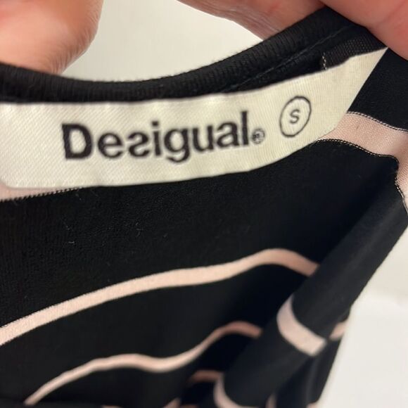 Desigual Black White Striped Floral Accent Jersey Stretch‎ Racer Back Maxi Dress - Picture 3 of 8